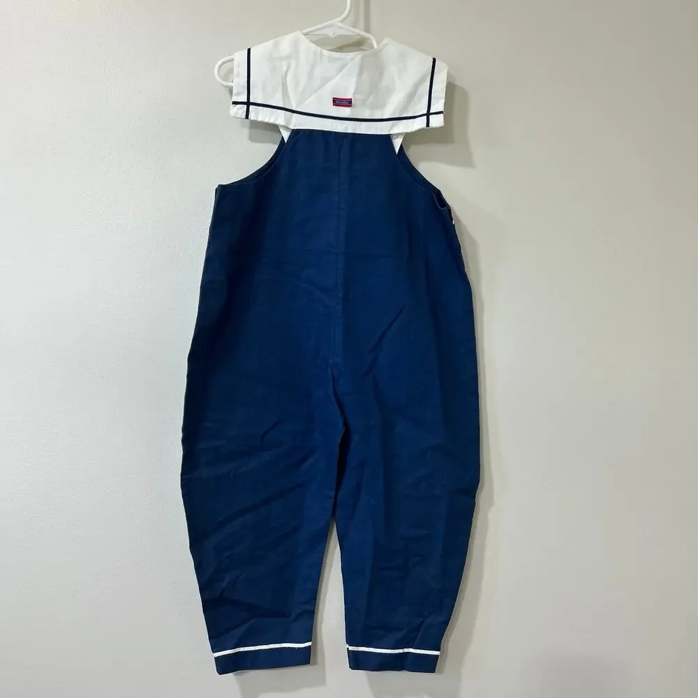 Absorba Vintage Boys Size 4T Blue & White Nautical Overalls Romper Sailboat 90s